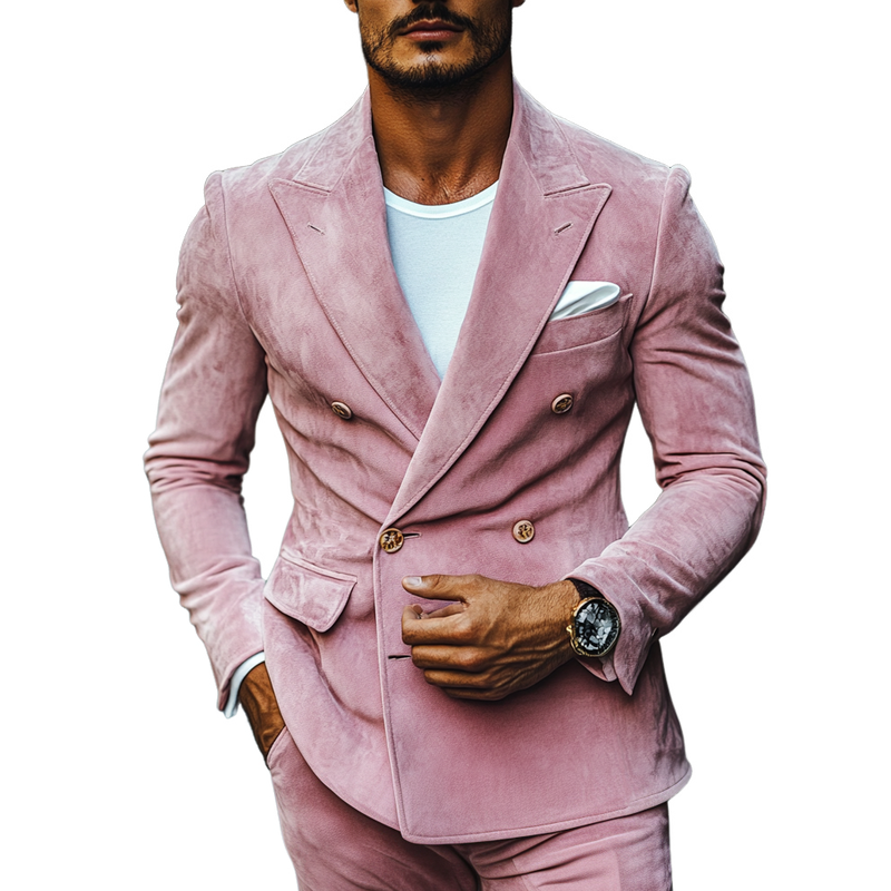 Men's Fashion Suede Double-Breasted Peak Collar Blazer 9892052664504