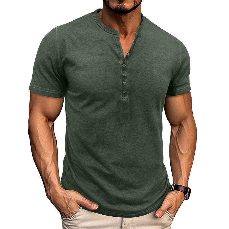 Men's Vintage Washed Short Sleeve Button T-Shirt 9903254110392