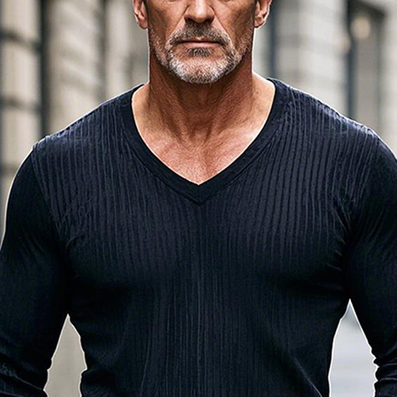 Men's Casual Striped V-Neck Long Sleeve T-Shirt 9906102403256