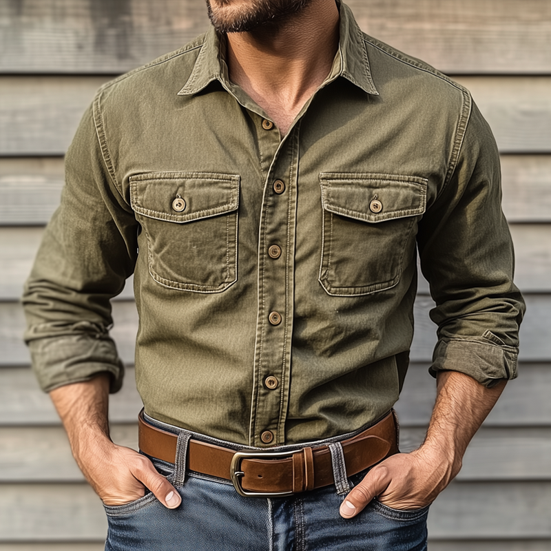 Men's Retro Western Style Lapel Long Sleeve Denim Shirt 9903250735288