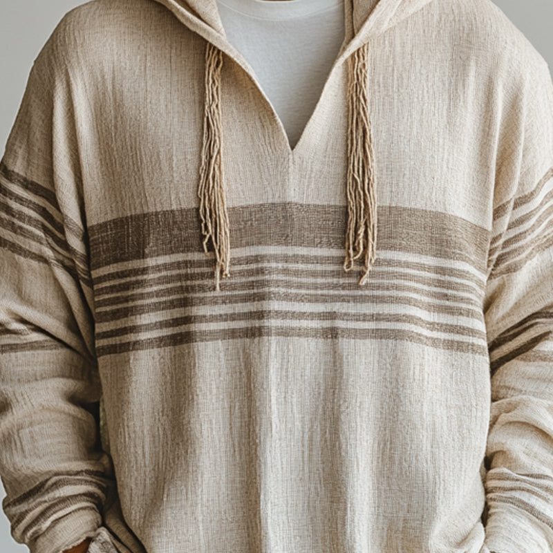 Men's Casual Loose Cotton and Linen Long Sleeve Hoodie 9892048830648
