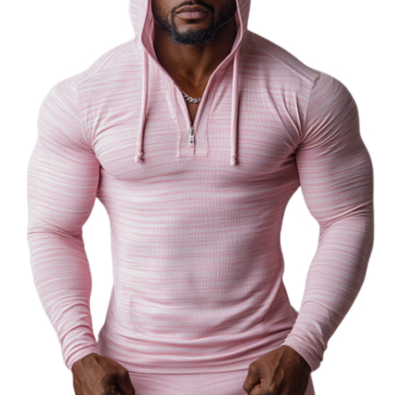 Men's Casual V-neck Zipper Slim Fit Hooded Long Sleeve T-shirt 9906106958008