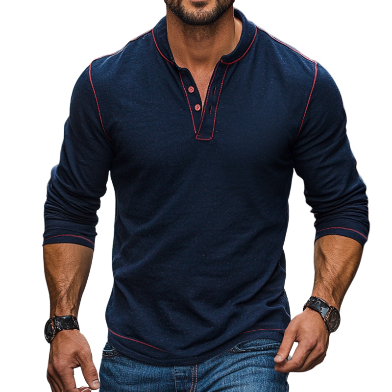 Men's Vintage Casual Henley Neck Long Sleeve T-Shirt 9901325516984