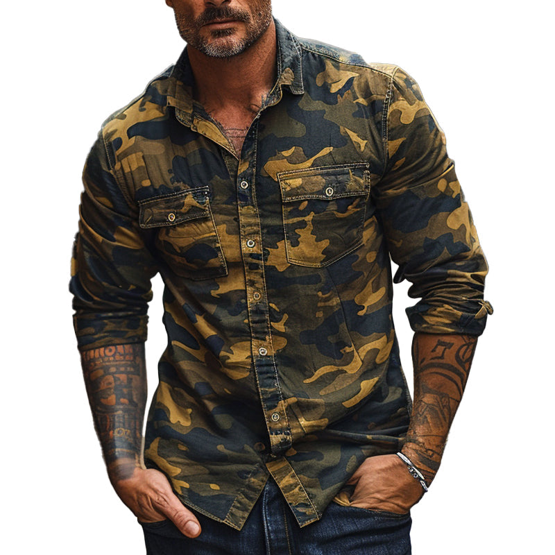 Men's Camouflage Print Lapel Long Sleeve Shirt 9894194839736