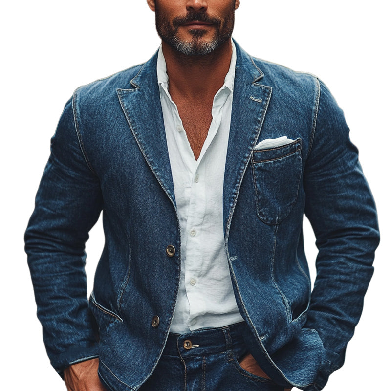 Men's Spring and Autumn Business Distressed Denim Blazer 9934844035256