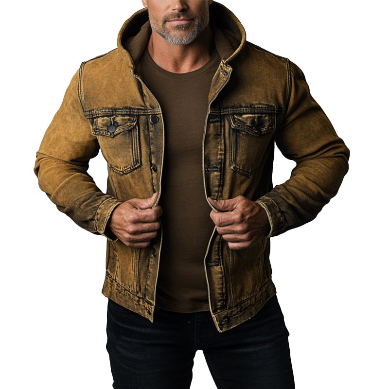 Men's Casual Single Breasted Distressed Denim Hooded Jacket 9903587524792