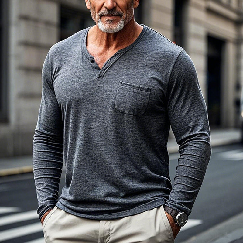 Men's Cotton Blend V-Neck Long Sleeve T-Shirt 9902009450680