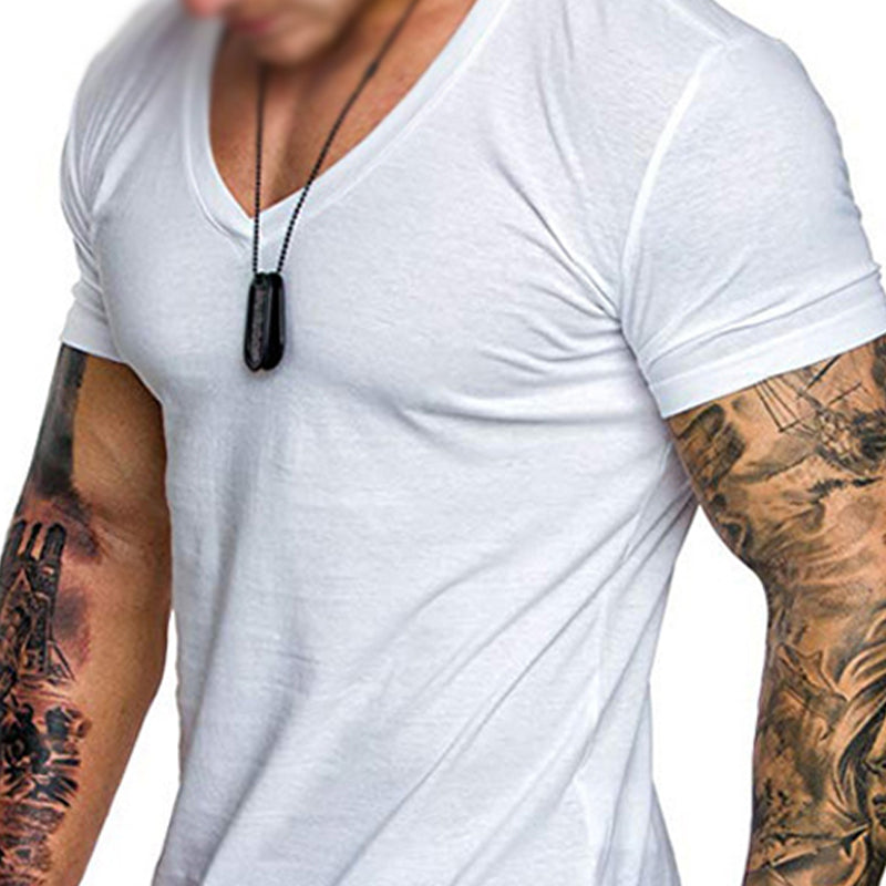 Men's Solid Color V-neck Pullover T-shirt 9907265503416