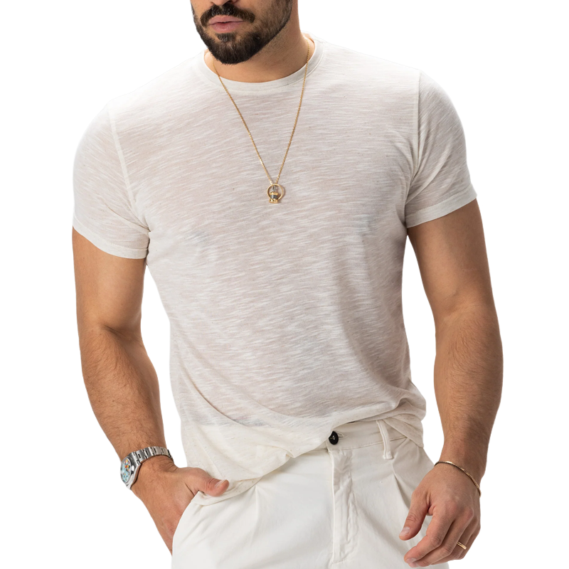 Men's Comfort Stretch Cotton Blend Round Neck Short Sleeve T-shirt 9918990319800