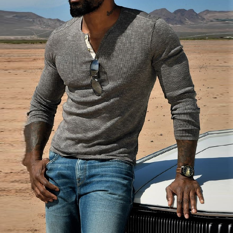 Men's Casual Henley Collar Slim Fit Long Sleeve T-Shirt 9902009745592