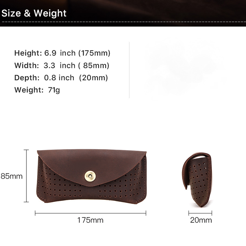 Men's Portable Top Layer Cowhide Hollow Glasses Storage Bag 9901318602936