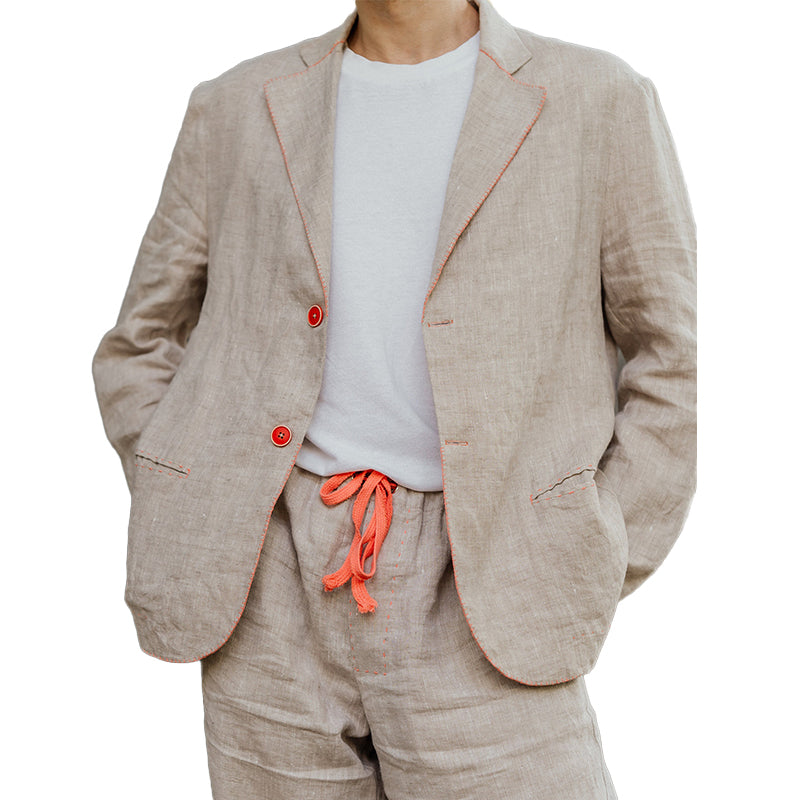 Men's Cotton and Linen Contrast Blazer 9893975916728
