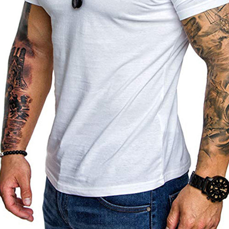 Men's Solid Color V-neck Pullover T-shirt 9907265503416