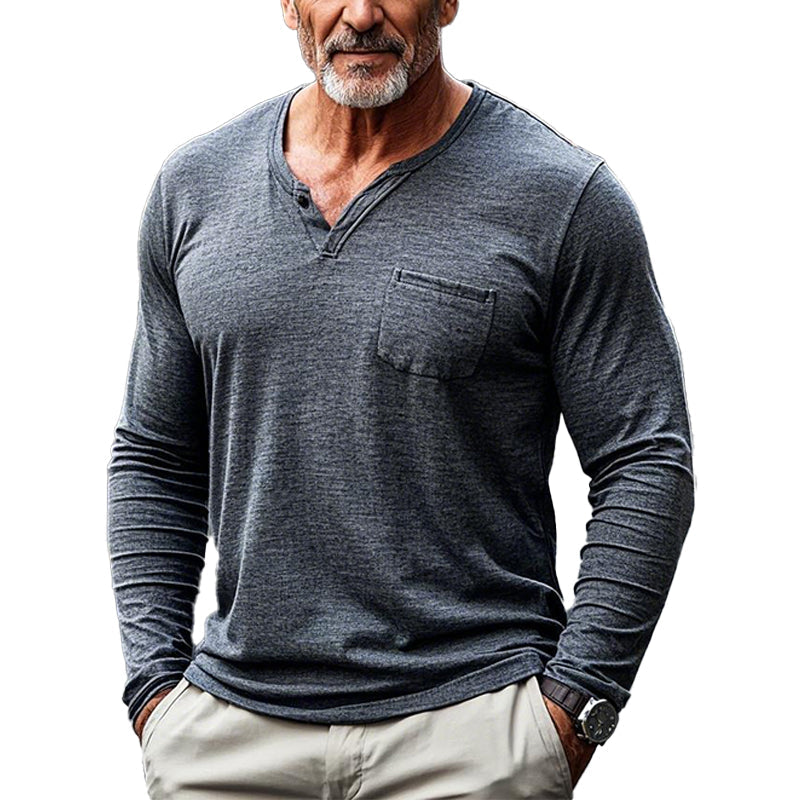 Men's Cotton Blend V-Neck Long Sleeve T-Shirt 9902009450680
