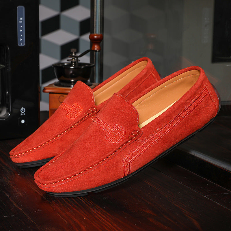 Men's Casual Solid Color Slip On Leather Flat Loafers Shoes 9888555663544