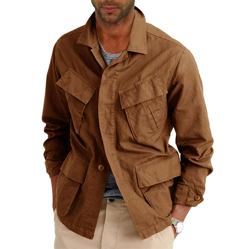 Men's Casual Cotton and Linen Multi-pocket Blazer 9894191857848