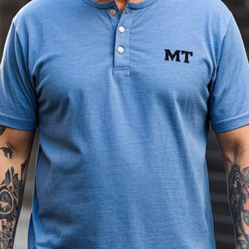 Men's Vintage Casual Henley Collar Cotton Blend Short Sleeve T-Shirt 9903594635448