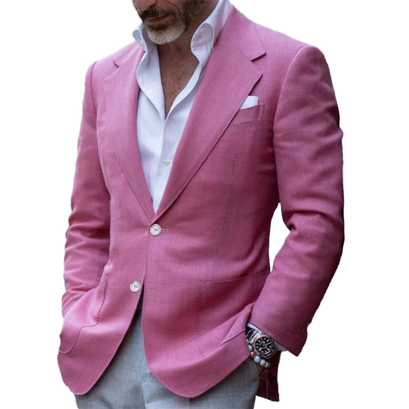Men's Business Notch Lapel Two Button Chest Pocket Solid Blazer 9888554877112