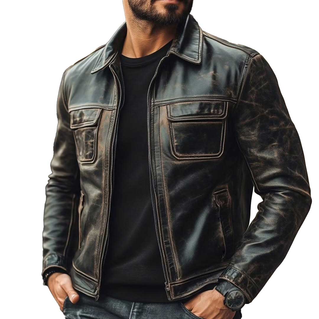 Men's Lapel Long Sleeve Leather 9879136731320