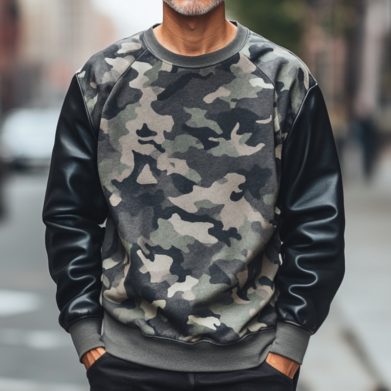 Men's Casual Classic Camouflage Patchwork Crew Neck Sweatshirt 9893975654584