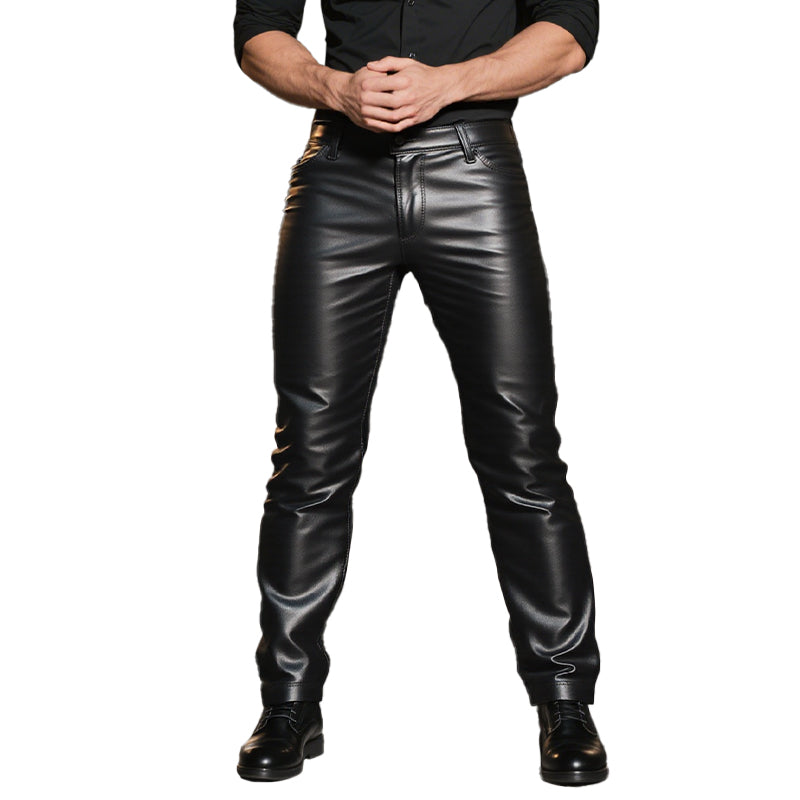 Men's Stylish Casual Solid Leather Pants 9888735887544