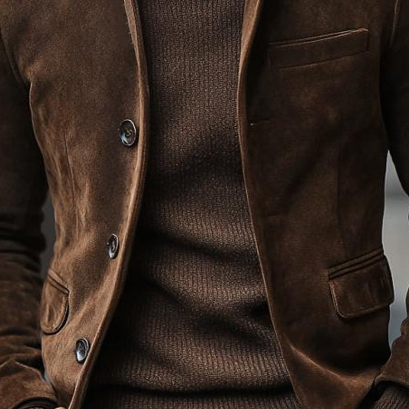Men's Vintage Stand Collar Suede Slim Short Blazer 9878729556152