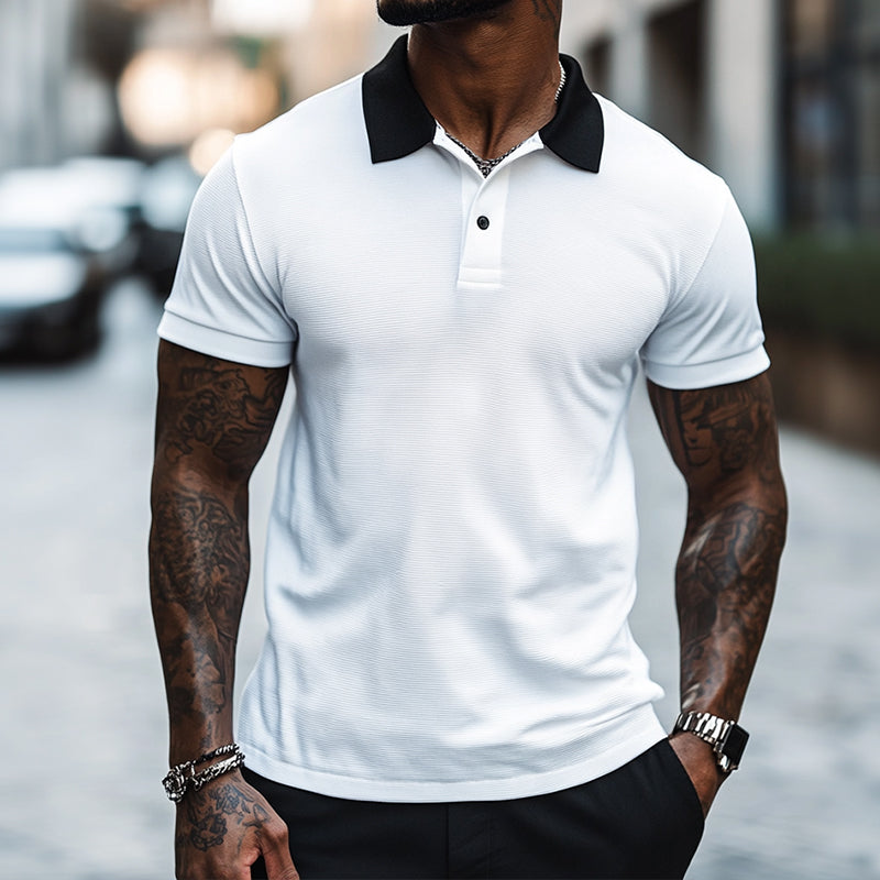 Men's Retro Casual Colorblock Short-sleeved Polo Shirt 9904628596920