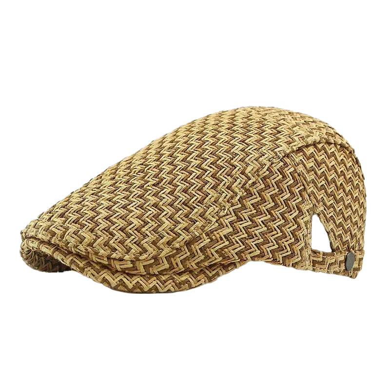 Men's Herringbone Pattern Sunshade Straw Woven Beret 9949457612984
