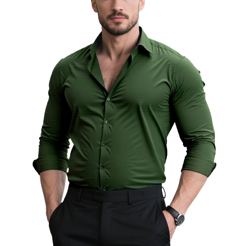 Men's Solid Color Slim Lapel Long Sleeve Business Shirt 9261826605240