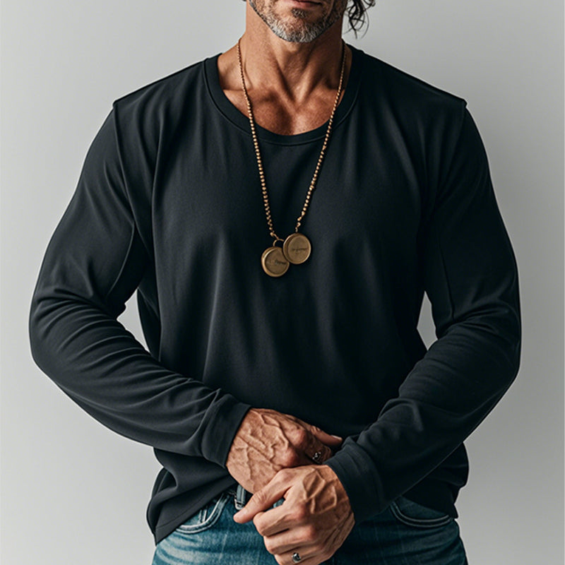 Men's Loose Solid Color Round Neck Long Sleeve T-Shirt 9906101715128