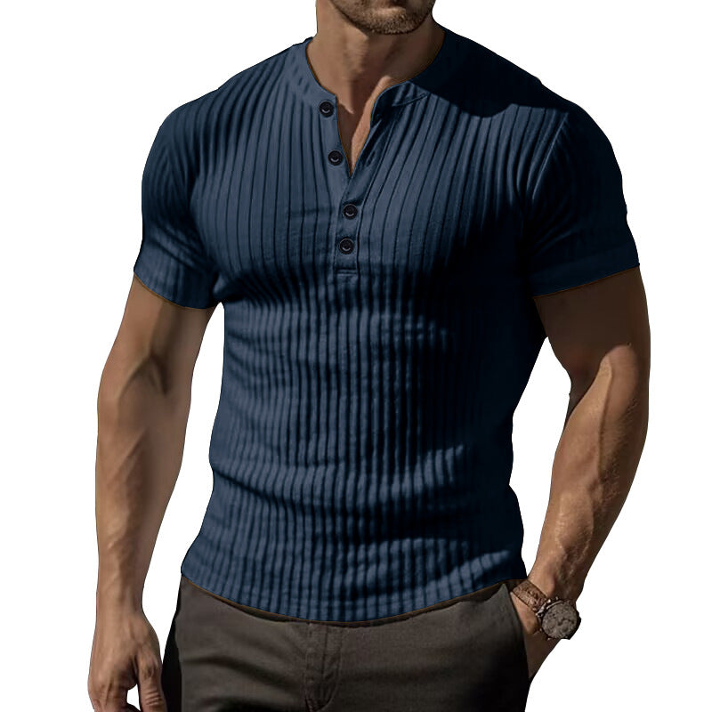 Men's Classic Casual Slim Fit V-Neck Button Short Sleeve T-Shirt 9901326696632