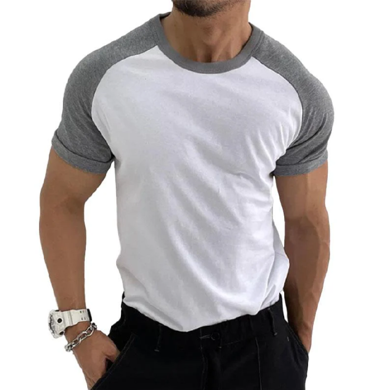 Men's Casual Cotton Round Neck Colorblock Patchwork Short Sleeve T-shirt 9901320241336