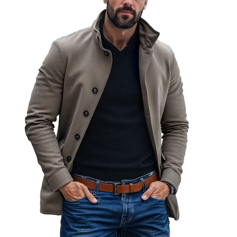 Men's Casual Wool Blend Lapel Single-breasted Slim Short Coat 9261102334136