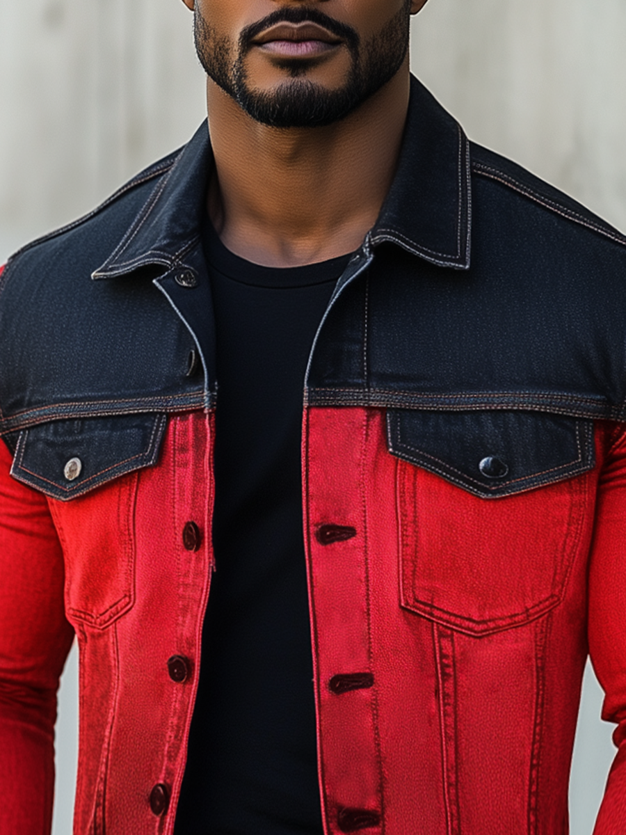 Stylish Contrast Color Stitching Denim Jacket 9904640426168