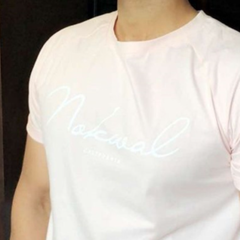 Men's Light Pink Printed Slim Fit Short-sleeved T-shirt 9911548182712