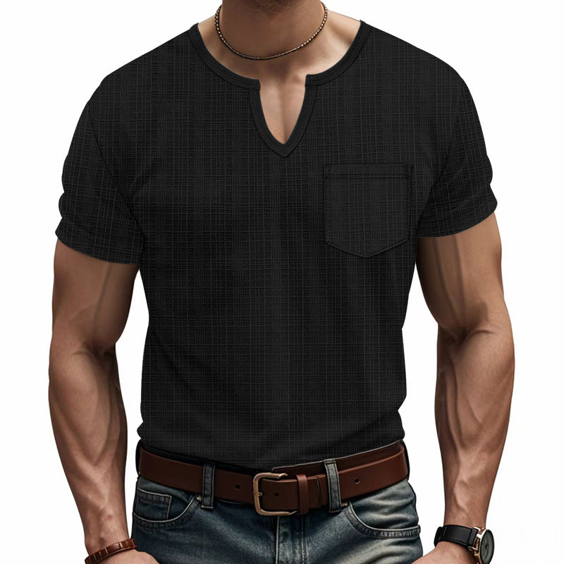 Men's Solid Color V-neck Short-sleeved T-shirt 9903258108088