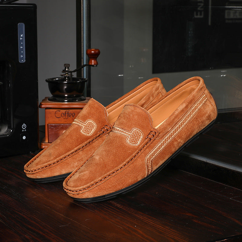 Men's Casual Solid Color Slip On Leather Flat Loafers Shoes 9888555663544