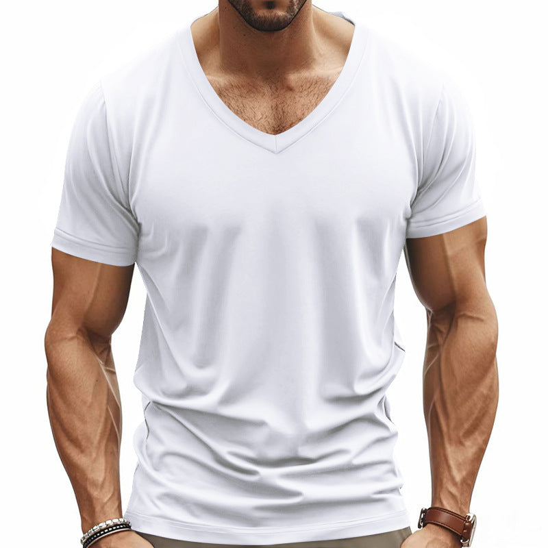Men's Solid Color Casual V-neck Short-sleeved T-shirt 9906103320760