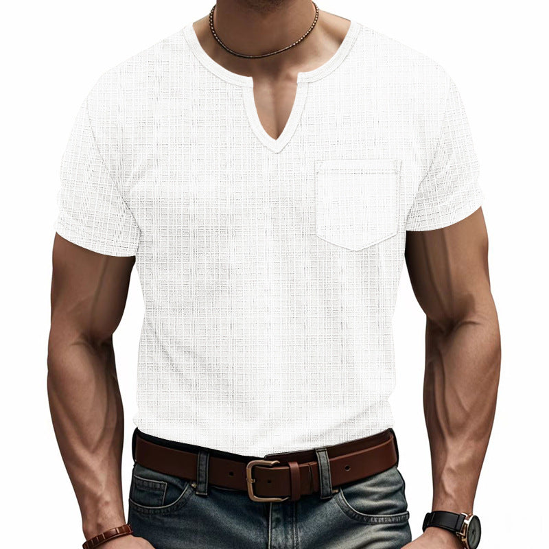 Men's Solid Color V-neck Short-sleeved T-shirt 9903258108088