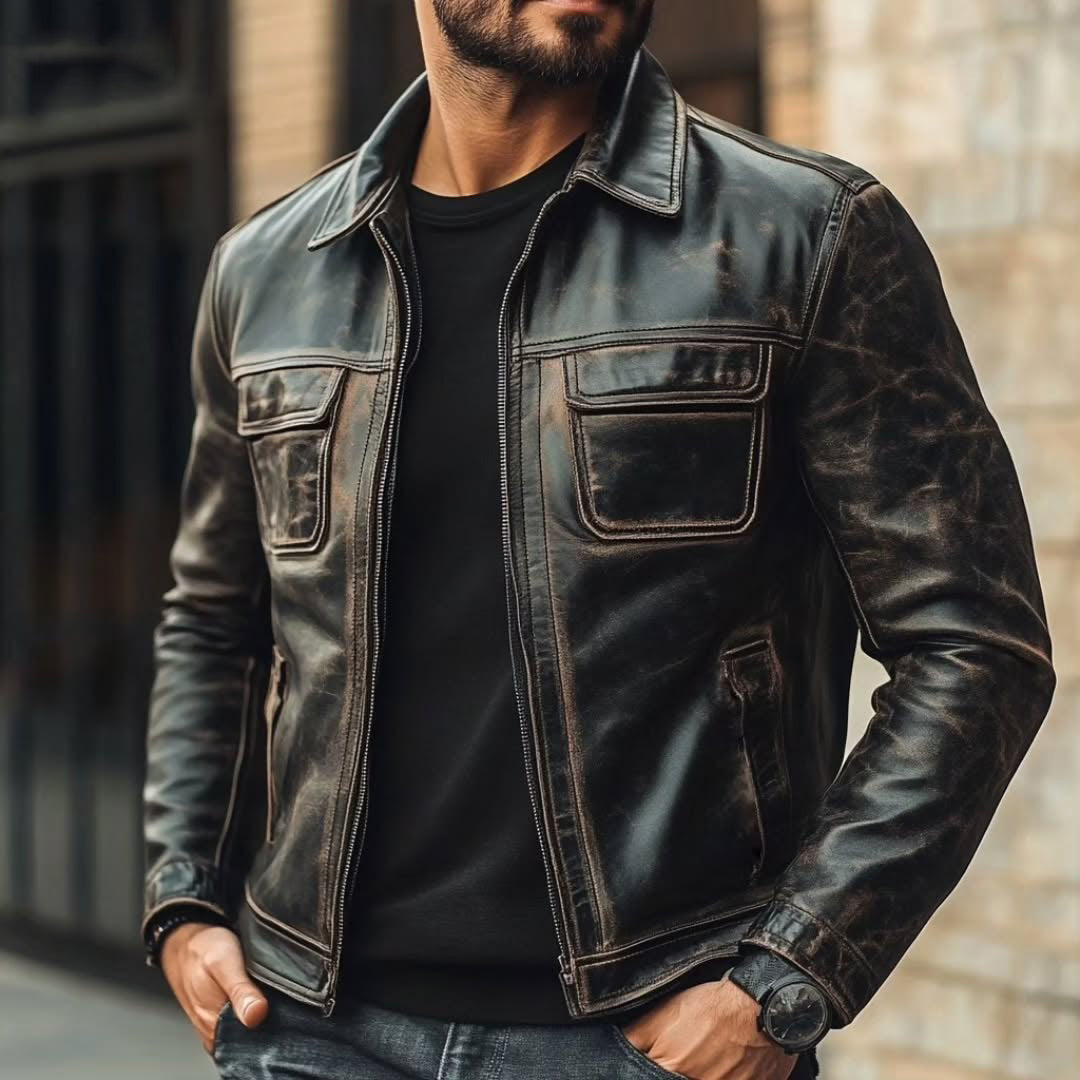 Men's Lapel Long Sleeve Leather 9879136731320