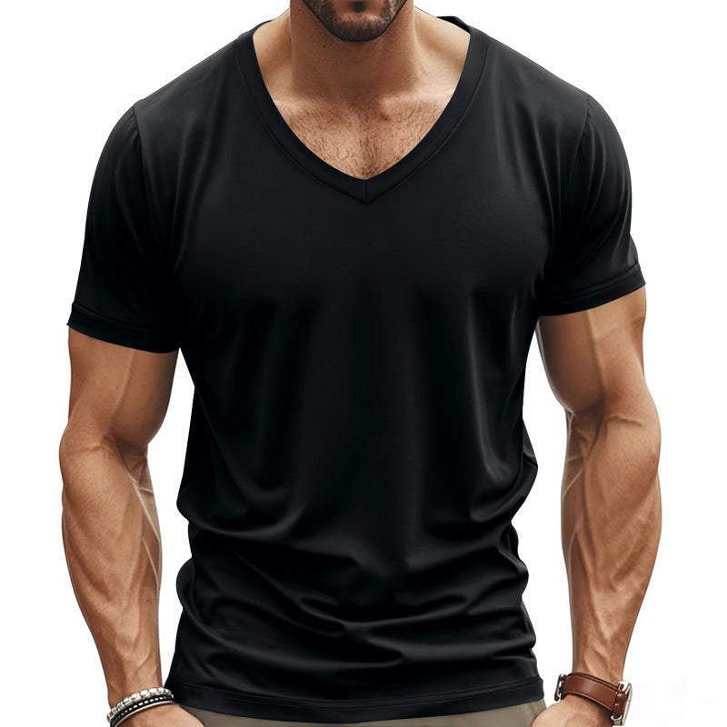 Men's Solid Color Casual V-neck Short-sleeved T-shirt 9906103320760