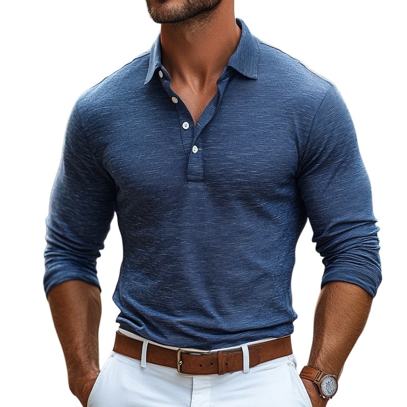 Men's Retro Casual Lapel Long Sleeve T-Shirt 9905397825720