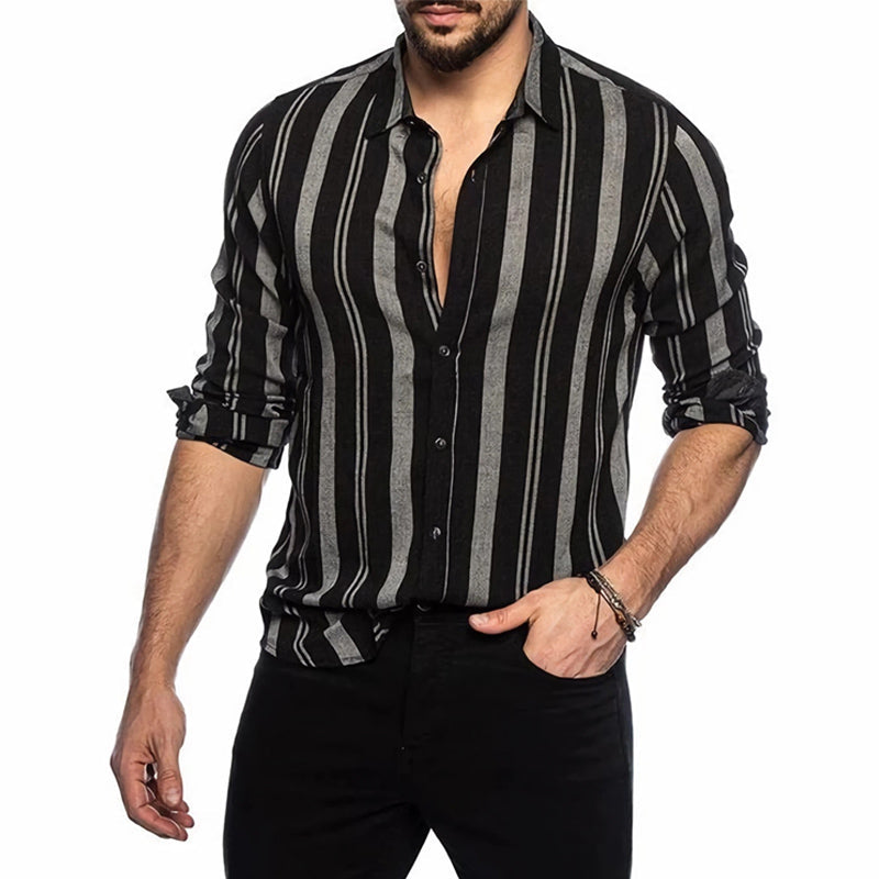 Men's Vertical Stripe Print Long Sleeve Shirt 9911547330744