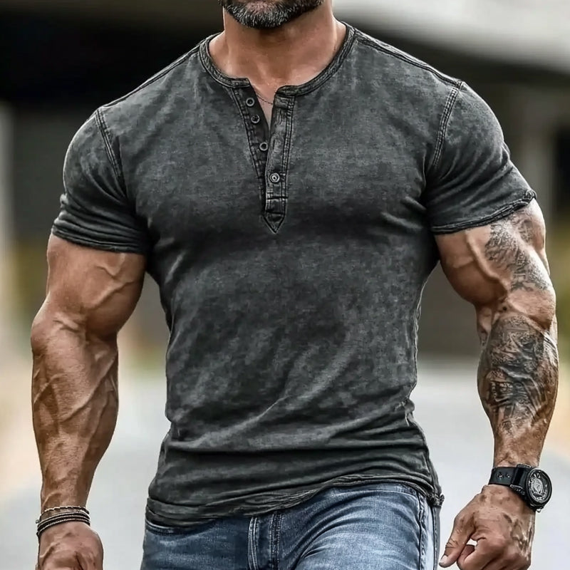 Men's Vintage Short Sleeve Henley Neck T-Shirt 9894192447672