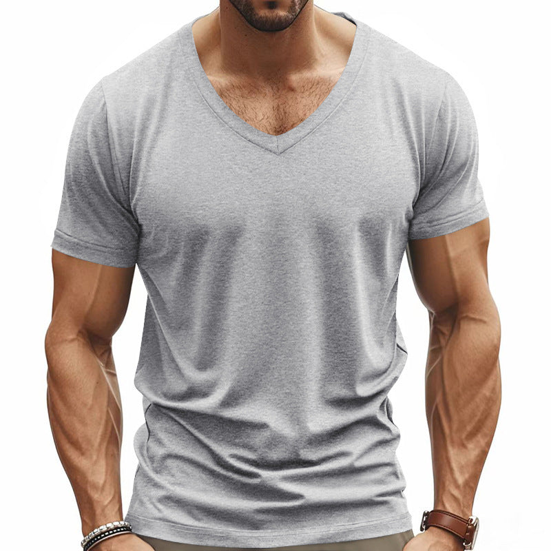 Men's Solid Color Casual V-neck Short-sleeved T-shirt 9906103320760