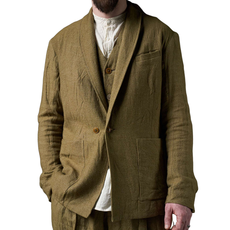 Men's Vintage Shawl Collar Cotton and Linen Blazer 9891528343736