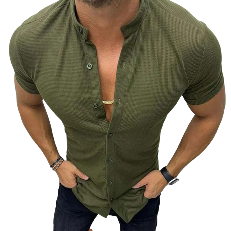Men's Casual Waffle Collar Slim Fit Short Sleeve Shirt 9901320765624