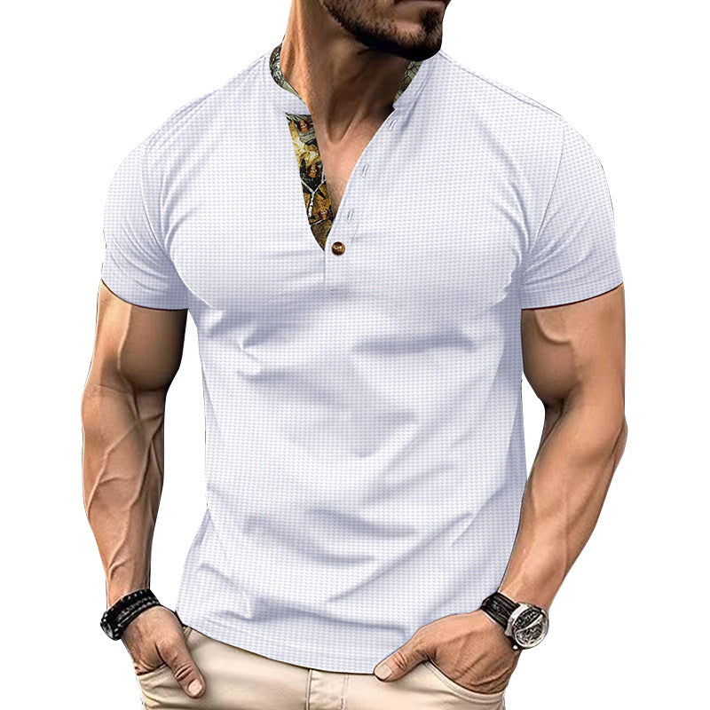 Men's Casual Button Collar Short Sleeve T-Shirt 9903254339768