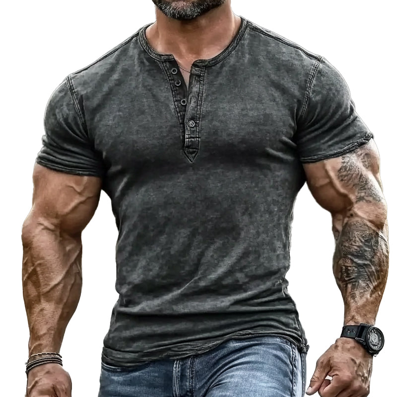 Men's Vintage Short Sleeve Henley Neck T-Shirt 9894192447672