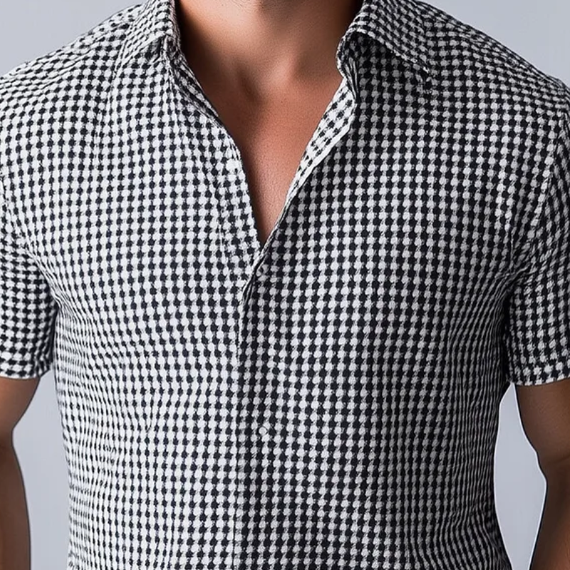 Men's Fashion Houndstooth Lapel Short Sleeve Shirt 9899721130168